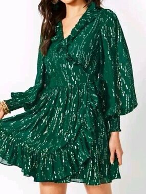 Lilly Pulitzer Emerald Green Ruffle Wrap Mini Dress
